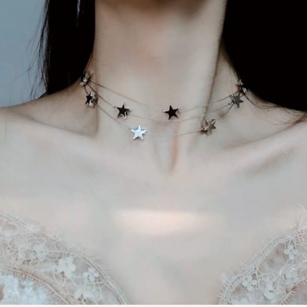 💕Last one Layered Stars Choker Necklace - Picture 3 of 8